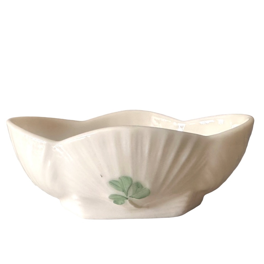 Belleek Harp Shamrock Open Salt Cellar Bowl/ Trinket Dish